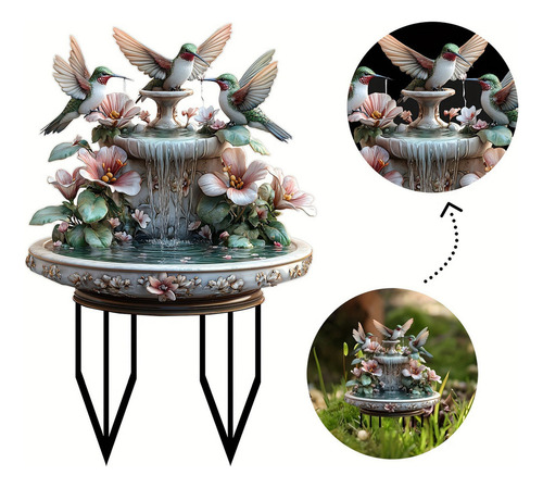* Estatua De Un Colibrí Jugando En El Agua En Un Jardín Con