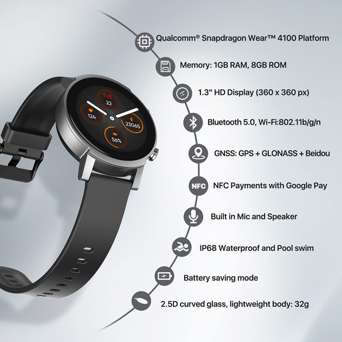 Reloj Inteligente Ticwatch E3 Wear Os De Google Ip68 A Prueb