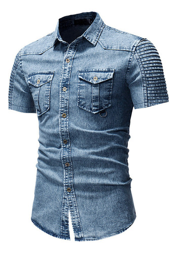 Camisa Con Botones Y Bolsillo Para Hombre, Blusa De Manga Co