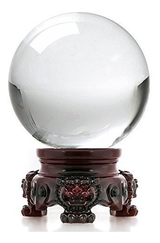 Amlong Crystal 3 Inch (80mm) Clear Crystal Ball With Redwoo