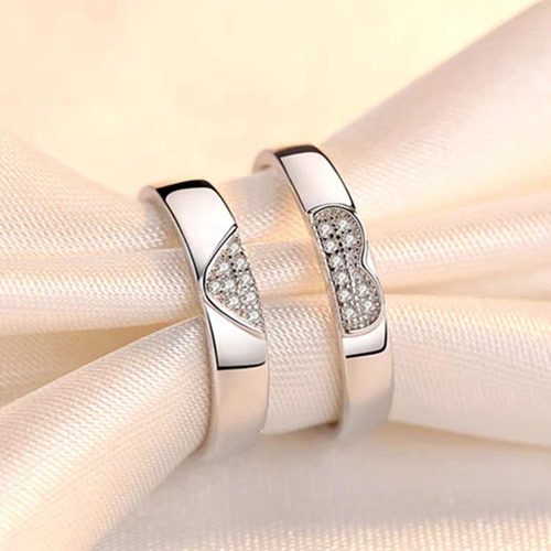 Anillos Plata 925 Corazón Ajustable Mujer Compromiso Pareja