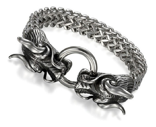 Pulsera Brazalete Acero Inoxidable Dragón Color Plata Hombre