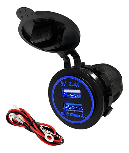 Cargador Usb Dual Led Azul Qc Carga Rapida 3.0 12 V Salida