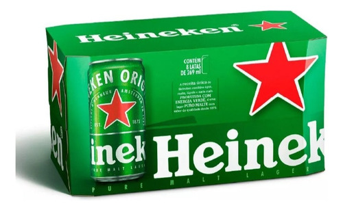 Kit 8 Unid Cerveja Heineken Premium Lata 269ml Puro Malte 