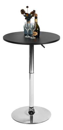 Mesa De Bar Redonda Moderno De 60cm, Negro Y Base Plateado Homemake Furniture