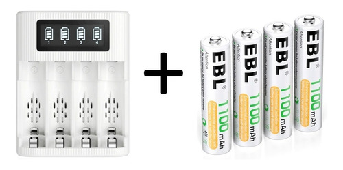 Imagen 1 de 9 de Combo Ebl Cargador Inteligente Usb + 4 X Pilas Aaa 1100mah