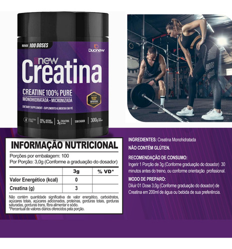 Kit 2 Creatina Monohidratada 100% Pure - 300g - Duonew
