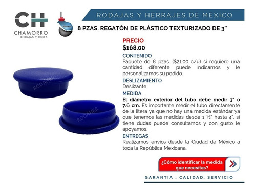 Regatón Redondo De Plástico Texturizado 3 Azul Paq. 4 Pzas.