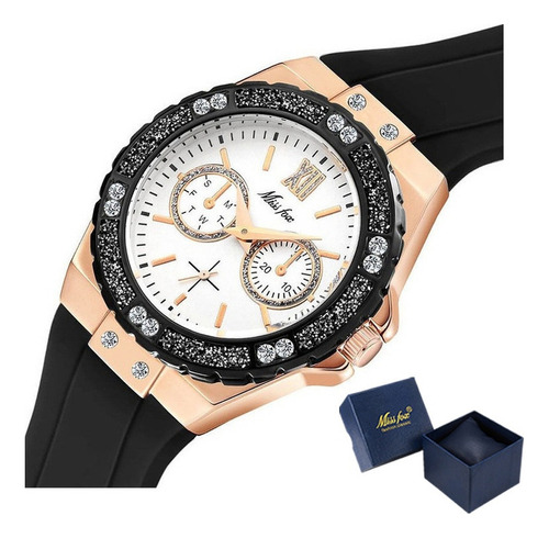 Relojes Elegantes De Cuarzo Con Diamantes Para Mujer De Miss Color De La Correa Oro Rosa/negro