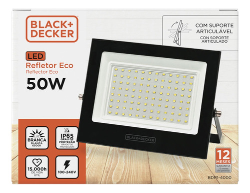 Reflector Led Exterior 50w Canchas Futbol Padel Black+decker Negro Pack X10 Fria