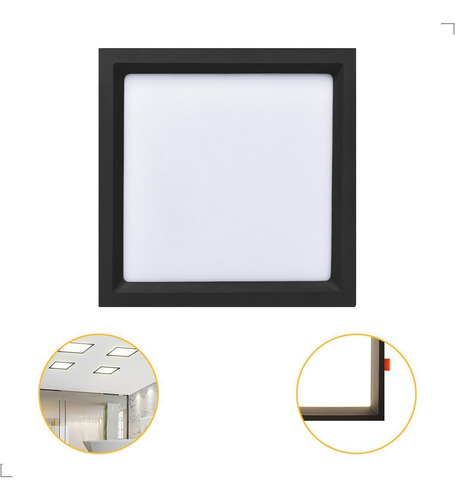 Painel Recuado Led Preto Embutir 24w Quadrado 29,5cm Quente