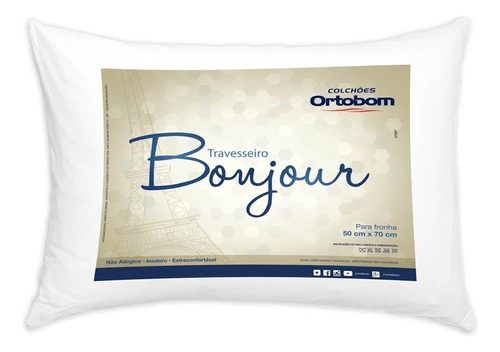 Travesseiro Ortobom Bonjour tradicional 70cm cor branco por 8 unidades