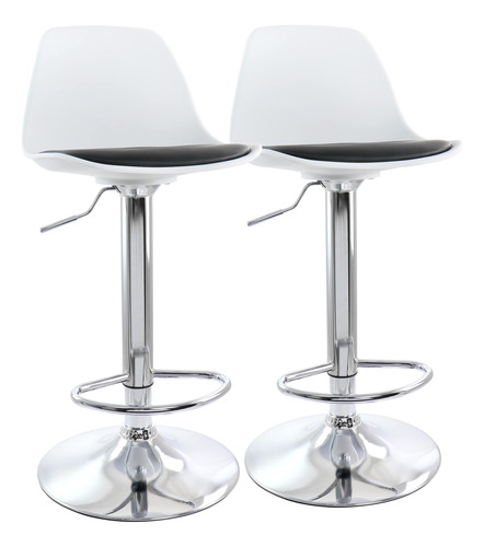 Taburete Bar Ajustable 2 Pieza Blanco Negro Base Cromada