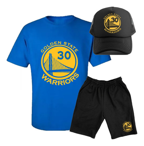 Combo Remera - Bermuda -gorra - Golden State Warrior Basquet