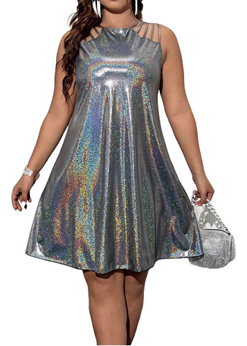 Vestido Shein Bae Fiesta Holográfico Brillos Plus Size