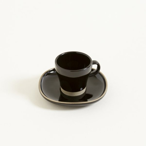 Juego De 6 Tazas De Cafe Con Plato Negro - Linea Mali