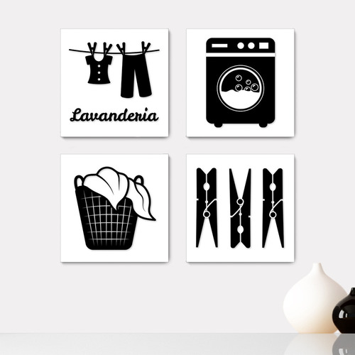 Kit 4 Quadros Decorativos Lavanderia Casa Sala Placas
