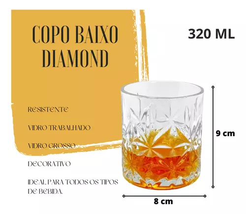 Jogo 6 Copos Baixo Vidro Grosso Diamond Oban 320ml Whisky