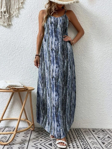 Vestido Maxi Playa Casual Verano Tirantes Estampado Bohemio