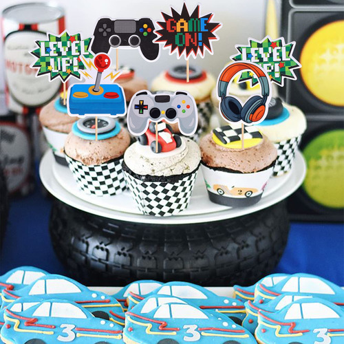 Cake Topper Para Cupcakes Con Diseño De Videojuegos 36 Pzas Multicolor Liso