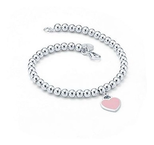 Imagen 3 de 5 de Pulsera Tiffany&co Cuentas Insignia Corazón Rosa Original !!