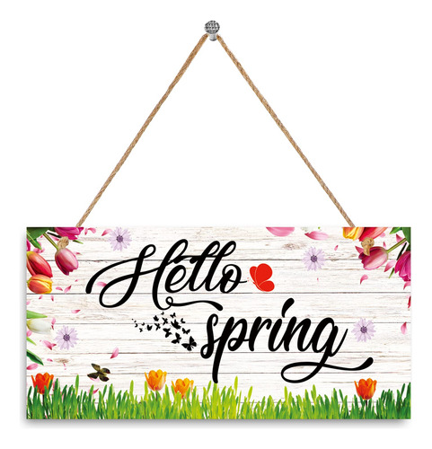 Hinnovy Letrero Hello Spring  Decoracion Pared Colgante