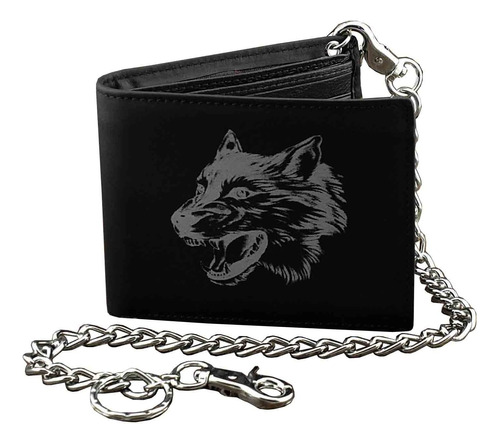 Cartera Doble Plegable De Piel De Lobo Para Hombre Negro Bik