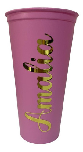 50 Vasos Reusables Con Tapa Y Popote Personalizados Nombre