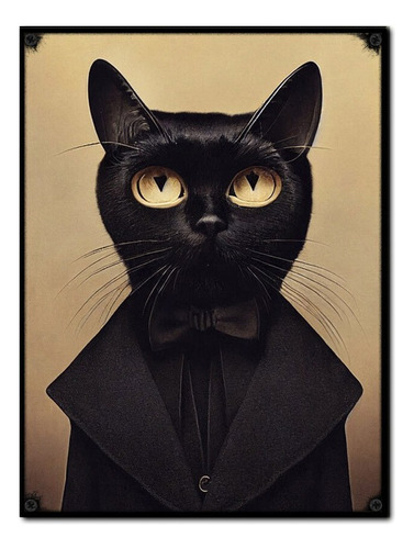 #1590 - Cuadro Decorativo Vintage - Gato Negro Retro Poster 