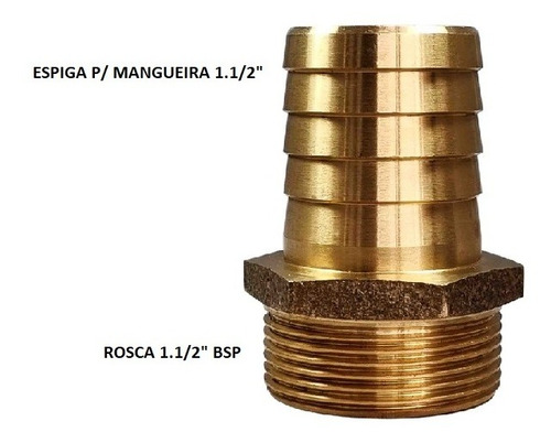 Espigão Fixo Macho Latão Rosca 1.1/2 X Mangueira 1.1/2 Latao