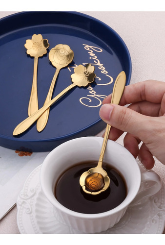 Cucharas Cucharitas Doradas Flor Café Postre Aesthetic X6 Dorado