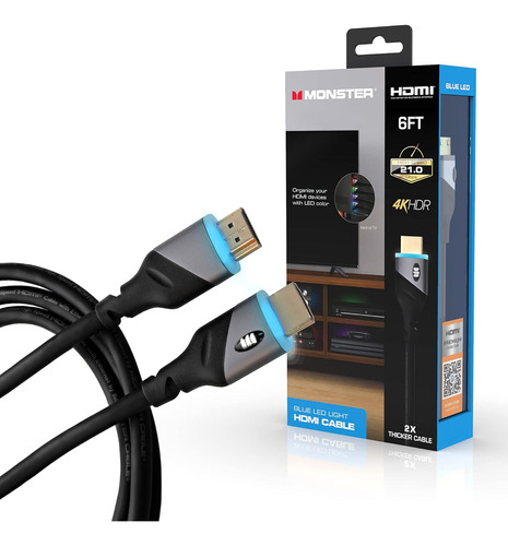 Cable Hdmi Monster 1.8 M Alta Velocidad , Led Azul