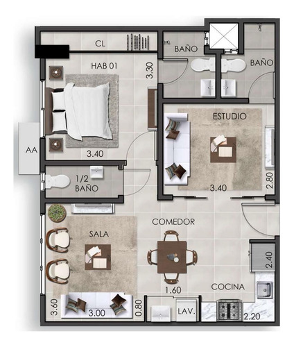 Evaristo Morales - Apartamento De 1 Hab + Estudio