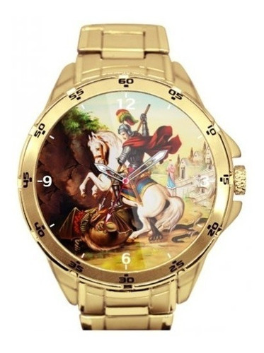 Relógio Dourado Masculino: São Jorge # Novo Okm.   
