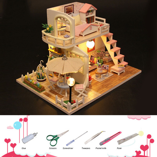 Kit De Casa De Muñecas Diy: Casa En Miniatura Con Muebles Y