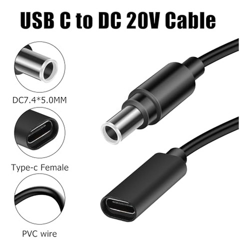 Adaptador Usb C A Dc Yacsejao, Usb Tipo C Hembra A Dc 20 V 7