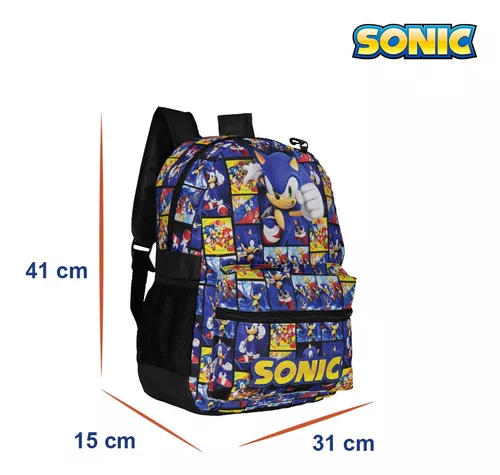 Mochila escolar multicolor do Sonic, tamanho padrão