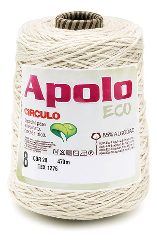 Barbante Apolo Eco Circulo N.08 Cru 600g Crochê Tricô