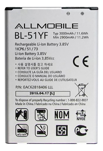 Pila Bateria Litio Bl-51yf Para LG H819 Ls991 Vs986 F500 E/g