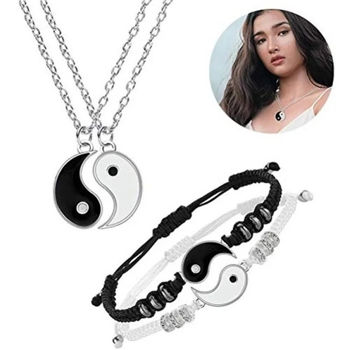 Juego De Pulsera Y Collar De Yin Y Yang Para Parejas, 4 Uds