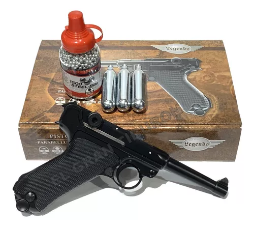 Pistola Co2 P08 Blowback 4,5 100% Metal + 3 Gas Y Balines