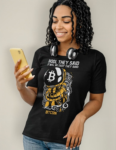 Polera Unisex Bitcoin Criptomoneda Hodl Astronauta Estampado