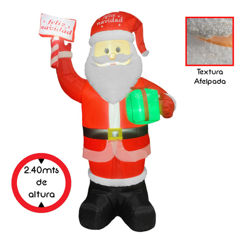 Inflable Navidad Santa Con Regalo Tipo Felpa 2.4m
