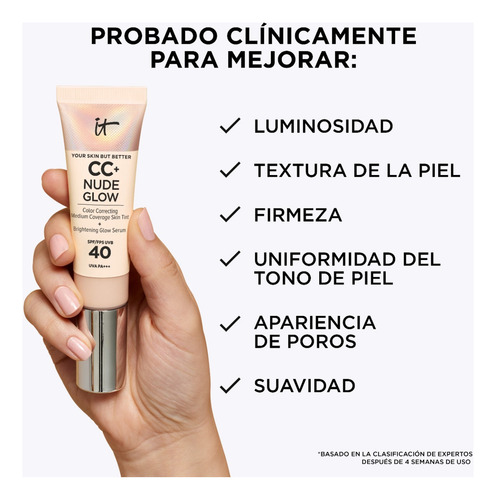 Base de maquillaje líquida It Cosmetics CC Cream CC+ Nude Glow tono fair/light - 32mL