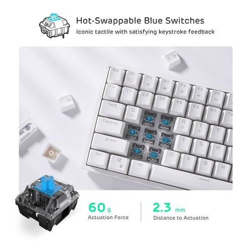 Imagen 7 de 10 de Teclado Inalambrico Blanco Rgb Royal Kludge Rk84 Tkl Blue S