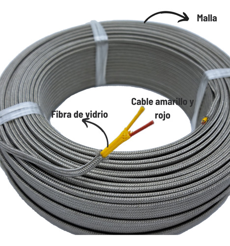 50 Mts Cable Termopar Tipo K Fibra Y Malla 20 Awg