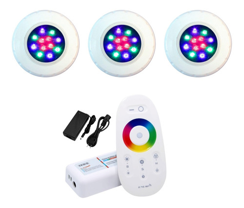 Kit Refletor Para Piscina Fibra Pooltec 45 Led Colorido