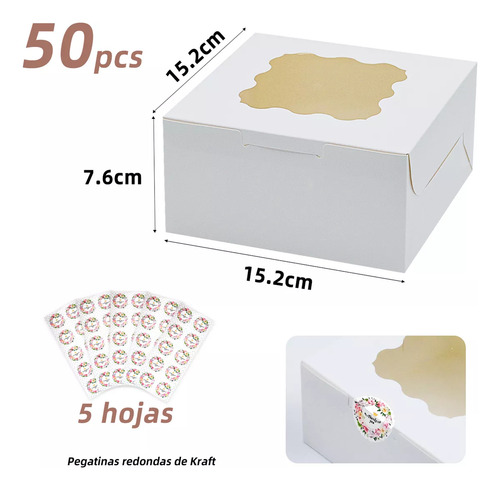 50 Caja Carton Ventana Pastel Regalo Boda 15.2x15.2x7.6 Cm
