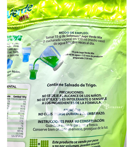 Imagen 7 de 9 de Jugo Verde Mix Fibra Para Mezclar En Polvo 2 Kg Solanum