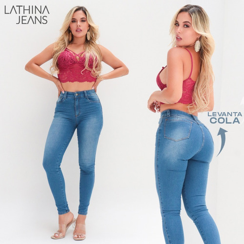 Imagen 2 de 10 de Jeans Tiro Alto Azul Medio Stretch Dama Skinny Levantacola